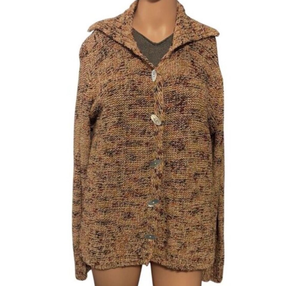 Susan Bristol Women's L Multicolored Knit Collared Button Front Cardigan Sweater